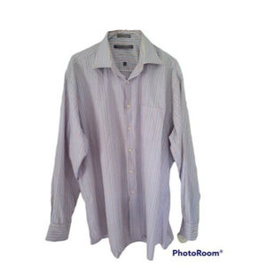 Mens Forsyth of Canada Size 17/L Dress Button Up Shirt Multicolor Striped Cotton